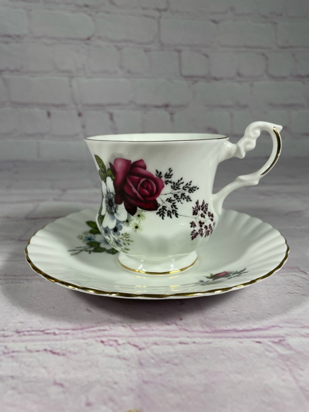 Vintage Royal Dover China Floral Gold Trim Teacup and Saucer Set